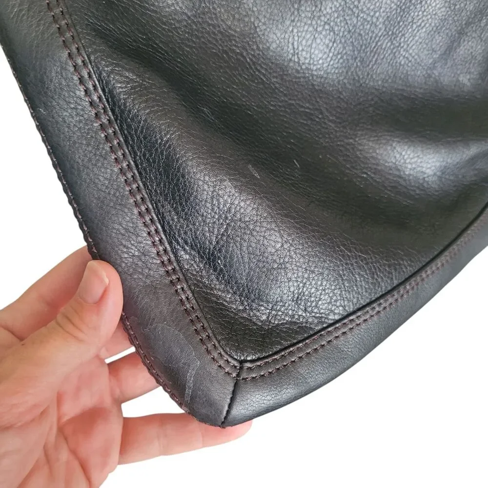 Fossil Turn Lock Crossbody Bag Purse Black Pebbled Leather Classic Career Casual